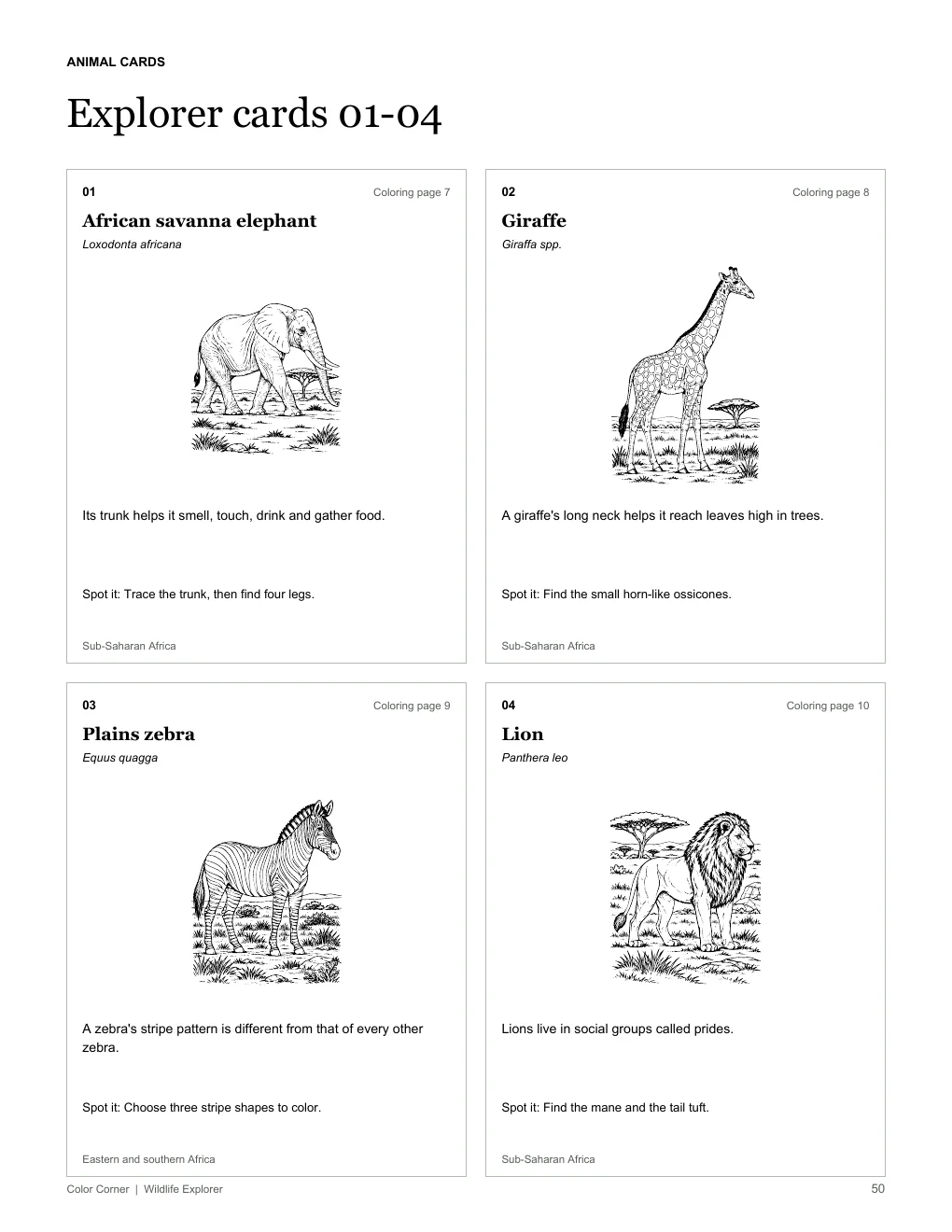 Printable animal card sheet included in the pack